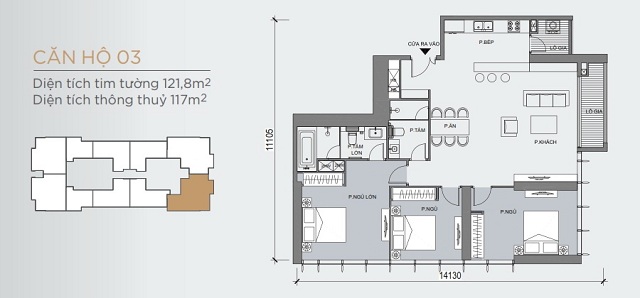 Mặt bằng căn hộ 3 phòng ngủ