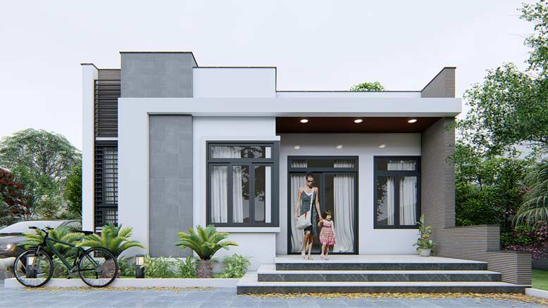 Nhà cấp 4 đơn giản với sân vườn mát mẻ