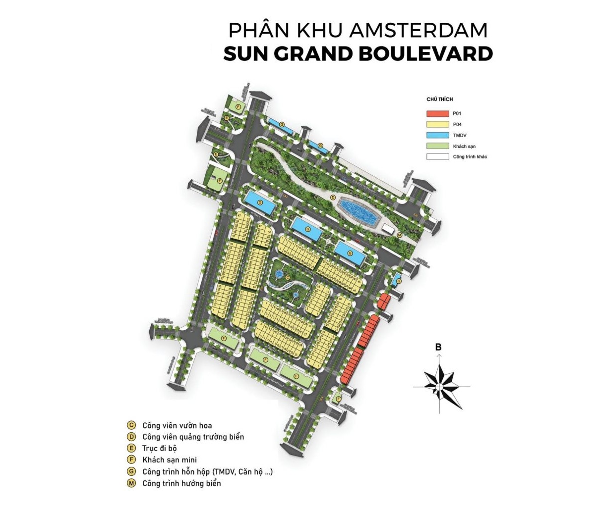 Mặt bằng chi tiết phân khu Amsterdam Sun Grand Boulevard Sầm Sơn Thanh Hoá