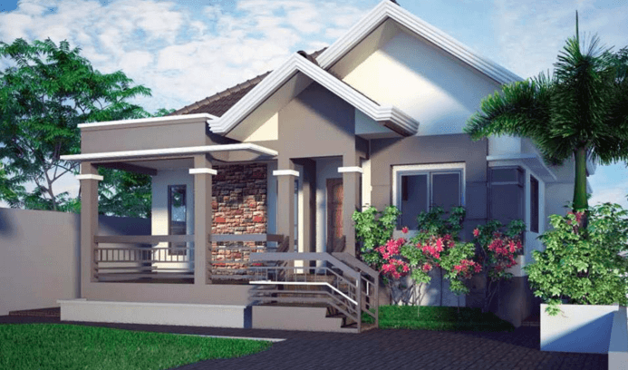 Sơn màu ghi đẹp sang trọng nhà cấp 4 mái thái