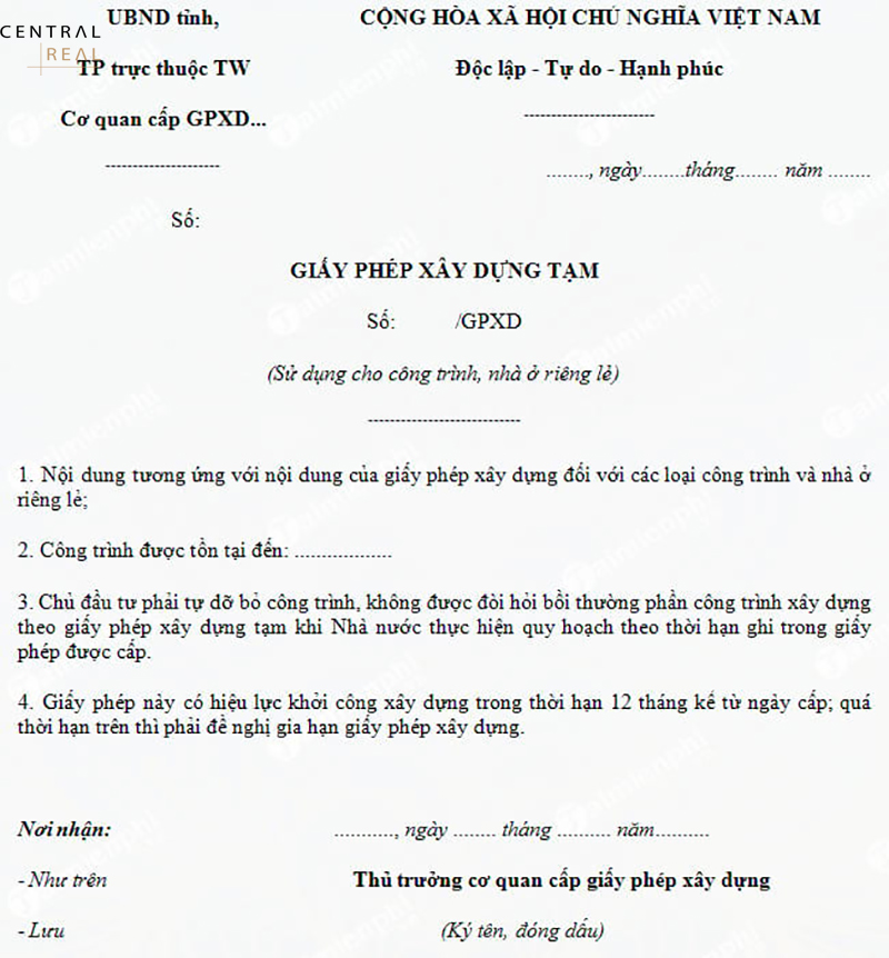 Giấy phép xây dựng tạm là một trong những loại giấy phép xây dựng được cấp để xây dựng nhà ở riêng lẻ