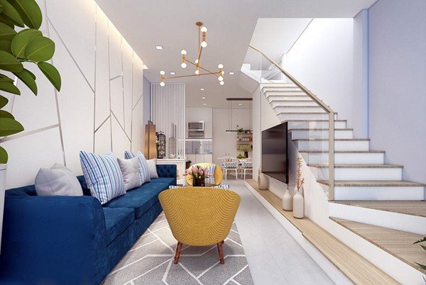 Phòng khách có các chi tiết đơn giản tiết kiệm không gian