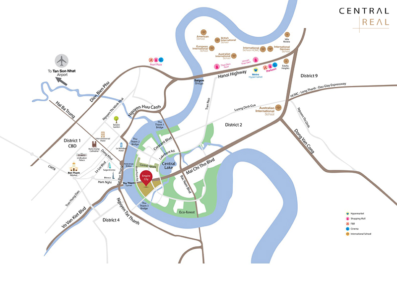 Vị trí của tòa nhà Empire City Tower 88 tầng trong khu đô thị mới Thủ Thiêm